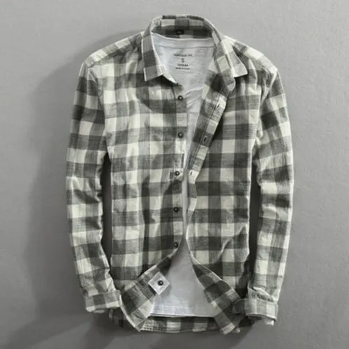 Spring And Autumn Vintage Classic Plaid Cotton Long Sleeve