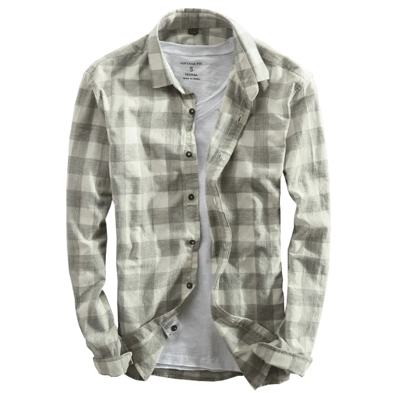 Spring And Autumn Vintage Classic Plaid Cotton Long Sleeve