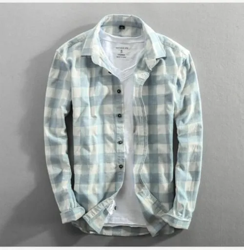 Spring And Autumn Vintage Classic Plaid Cotton Long Sleeve