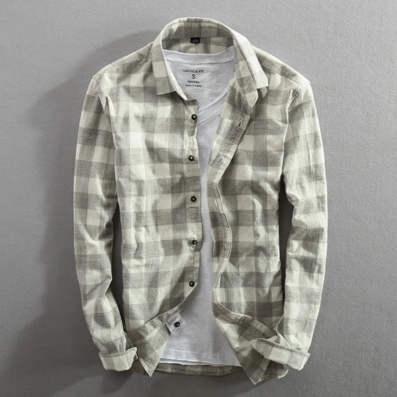 Spring And Autumn Vintage Classic Plaid Cotton Long Sleeve