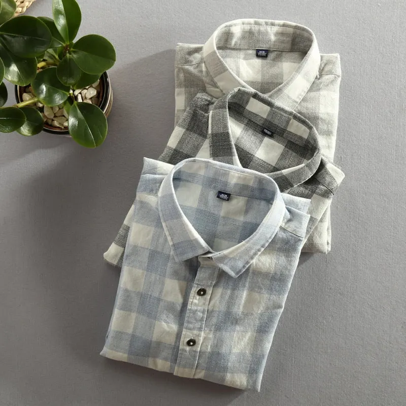 Spring And Autumn Vintage Classic Plaid Cotton Long Sleeve
