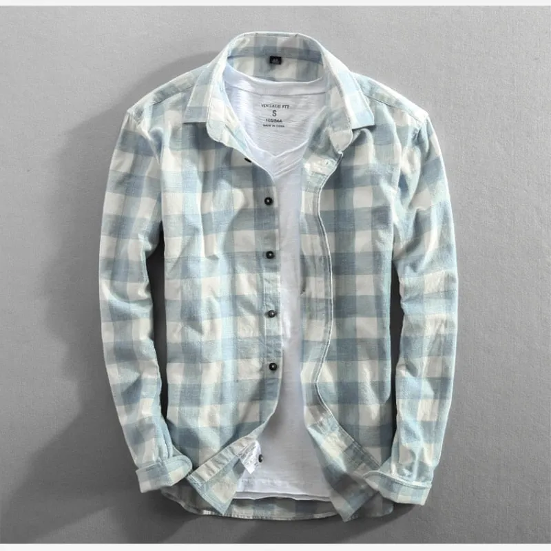 Spring And Autumn Vintage Classic Plaid Cotton Long Sleeve