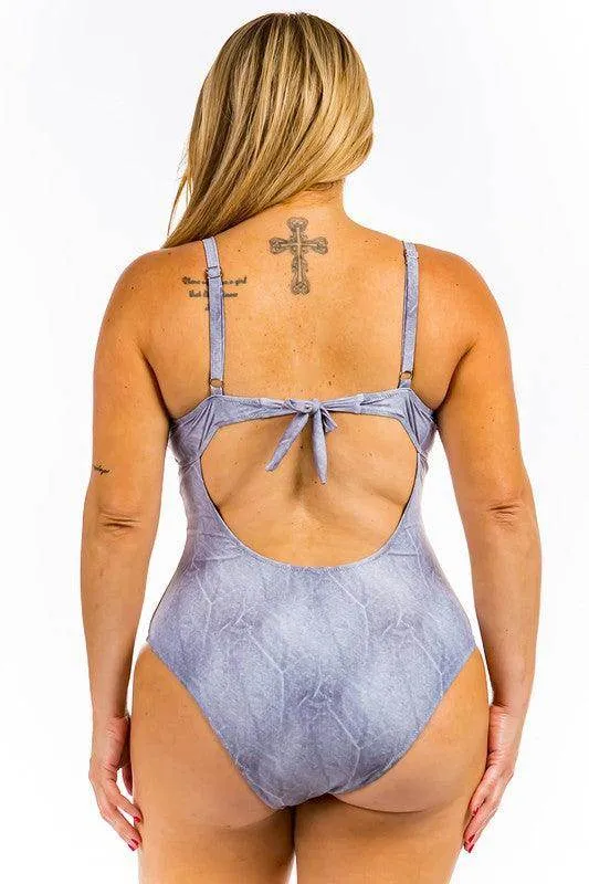 Swimwear - One Piece Buckle Belt Embellish Denim Swimsuit