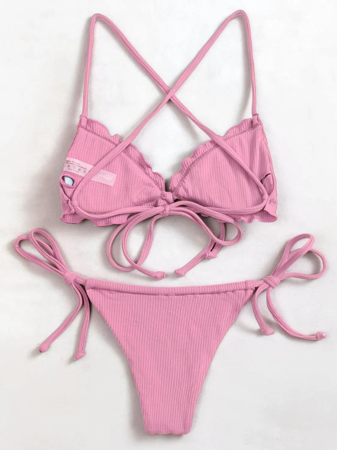 Tidal Beauty Ruffled Tie Front String Bikini Set