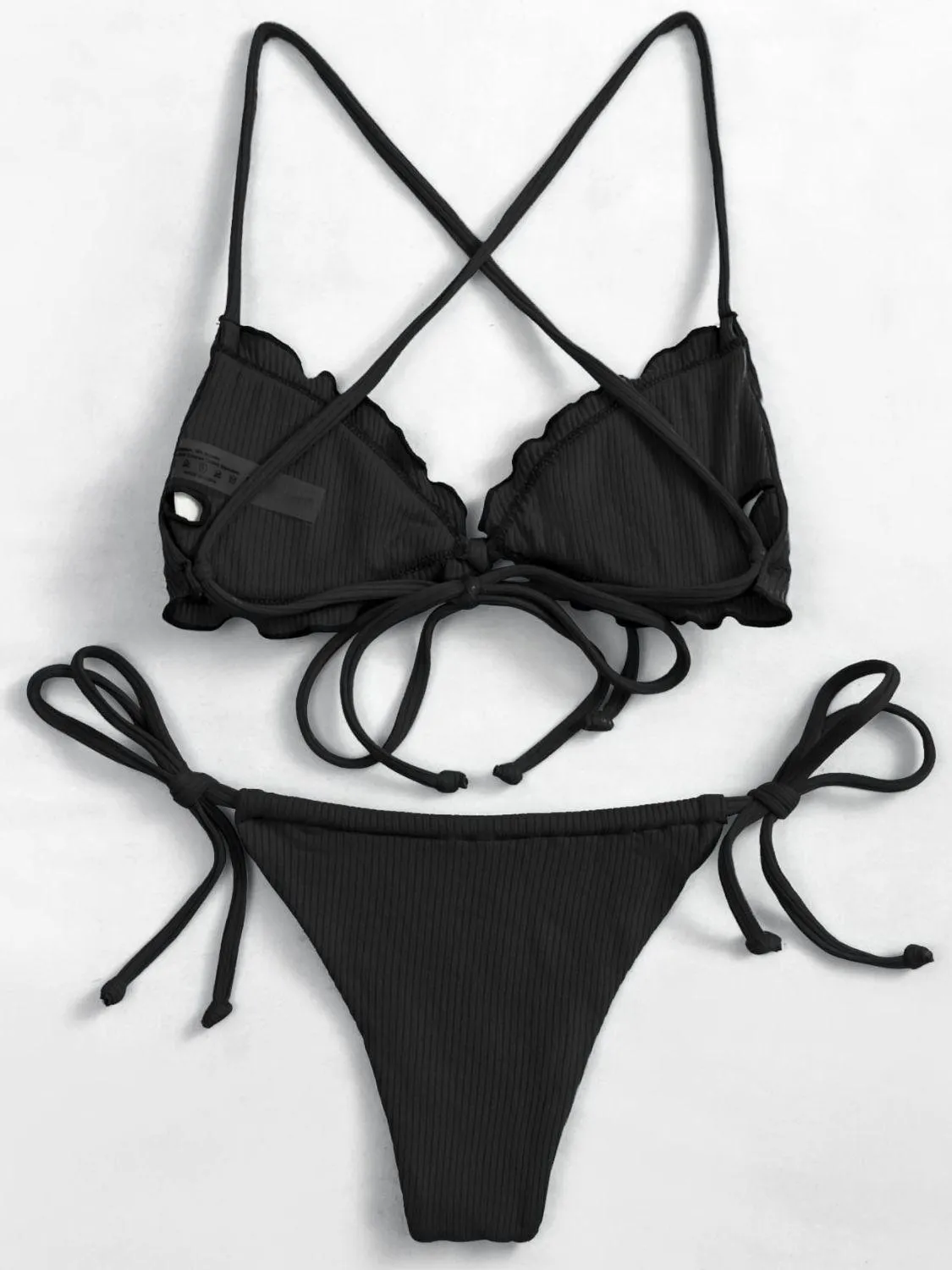 Tidal Beauty Ruffled Tie Front String Bikini Set