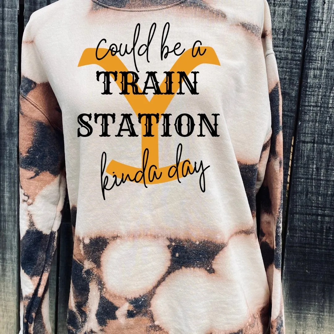 Train Station YS Custom Made Bleached Adult Sweatshirt