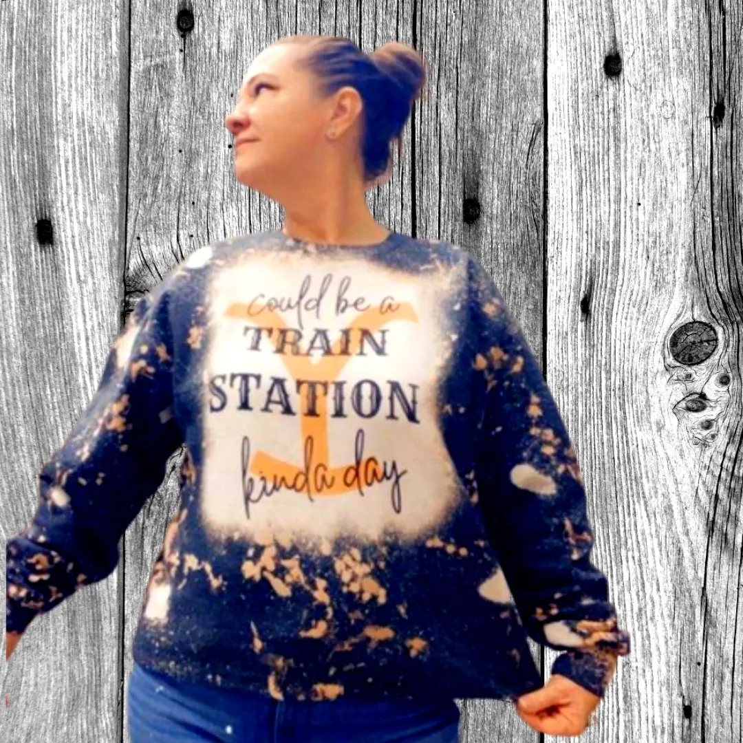 Train Station YS Custom Made Bleached Adult Sweatshirt