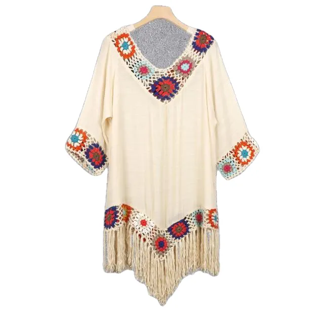 Trendy Bohemian Sytle Women's Beach Dress With Tassels Solid Color