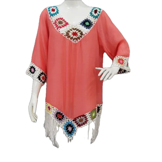 Trendy Bohemian Sytle Women's Beach Dress With Tassels Solid Color