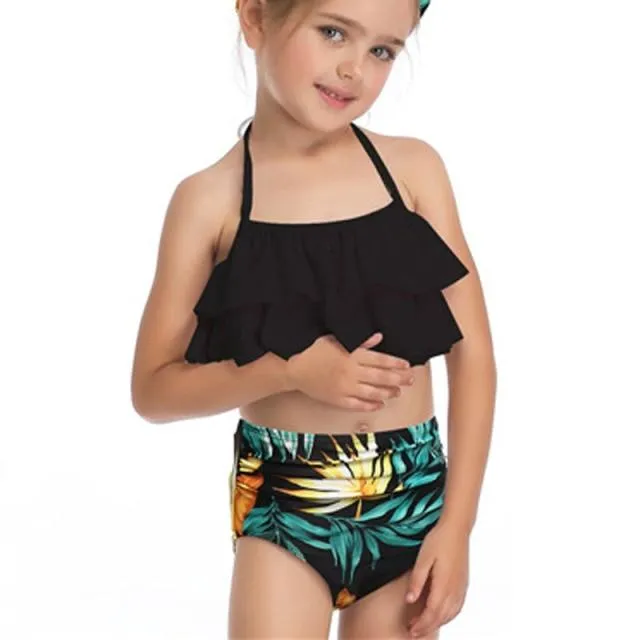 Trendy Girls Summer Floral Print Sleeveless Beachwear Two Pieces