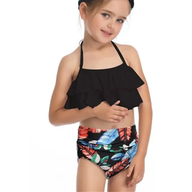 Trendy Girls Summer Floral Print Sleeveless Beachwear Two Pieces
