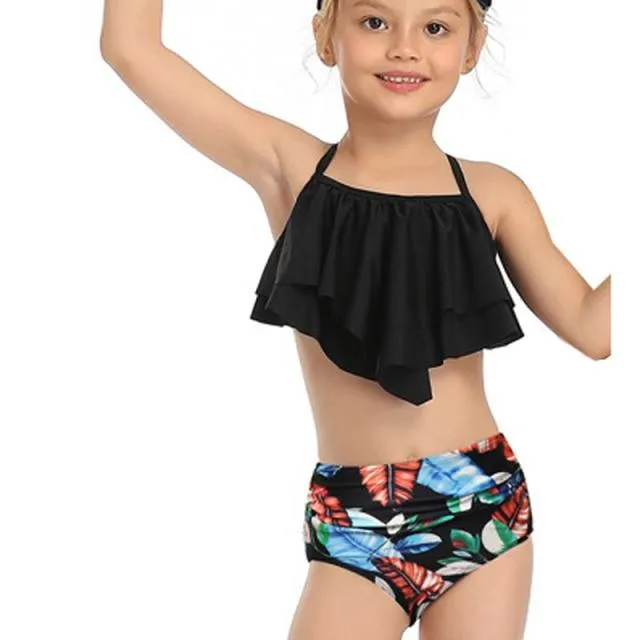 Trendy Girls Summer Floral Print Sleeveless Beachwear Two Pieces