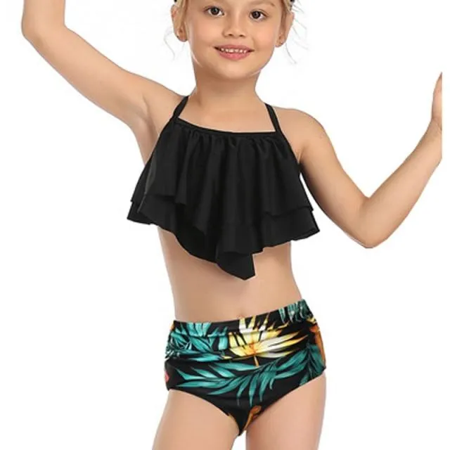 Trendy Girls Summer Floral Print Sleeveless Beachwear Two Pieces