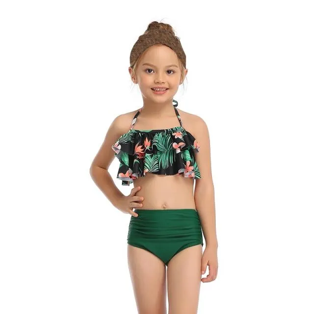 Trendy Girls Summer Floral Print Sleeveless Beachwear Two Pieces