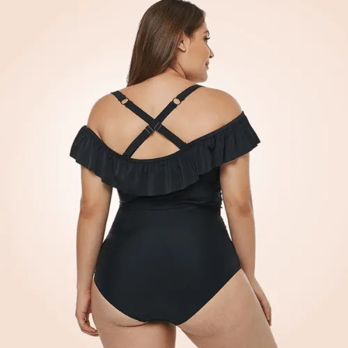 Tummy Control Swimsuit V Ruffles Tucky Folds Swimwear
