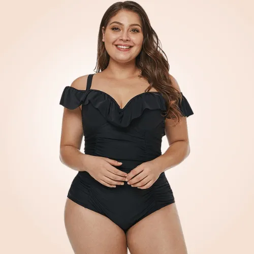 Tummy Control Swimsuit V Ruffles Tucky Folds Swimwear