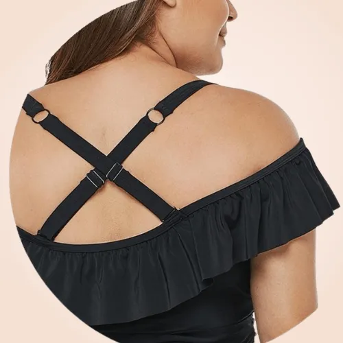 Tummy Control Swimsuit V Ruffles Tucky Folds Swimwear