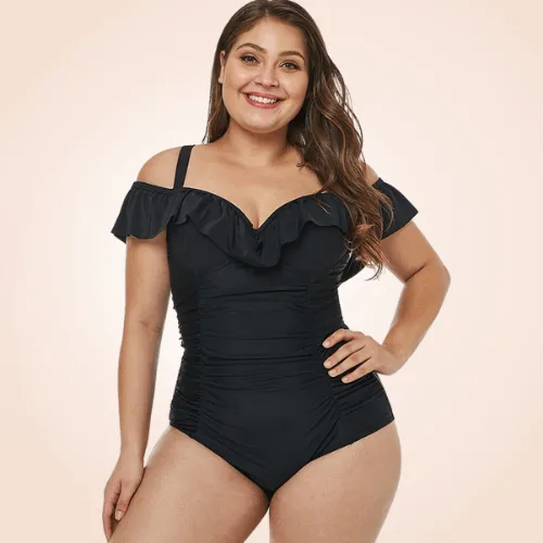 Tummy Control Swimsuit V Ruffles Tucky Folds Swimwear