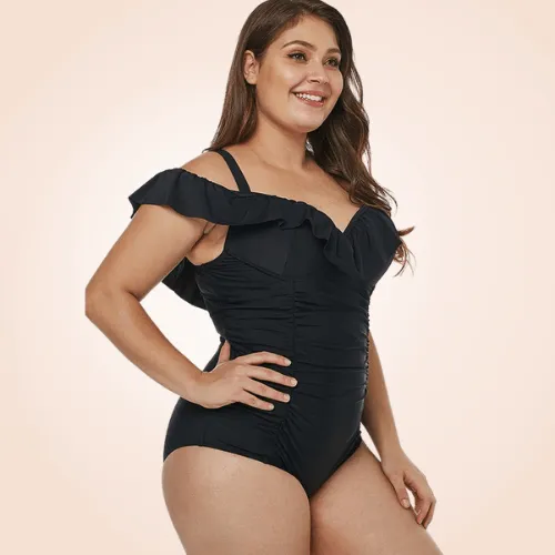 Tummy Control Swimsuit V Ruffles Tucky Folds Swimwear