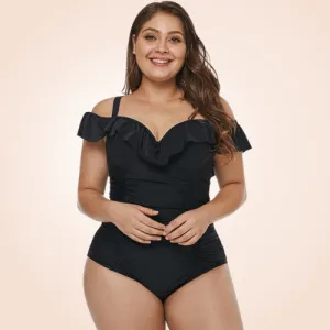Tummy Control Swimsuit V Ruffles Tucky Folds Swimwear