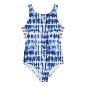 UPF 50 Girls Navy Stripe Ruffle Swimsuit
