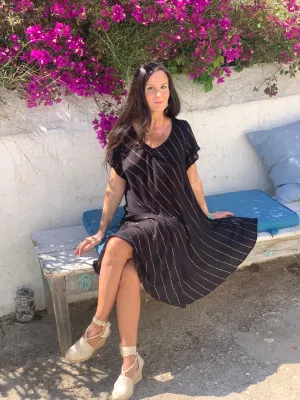 V neck half sleeve dress lurex black