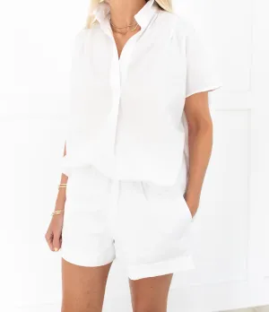 White Sleeveless Popover Poplin Shorts Set