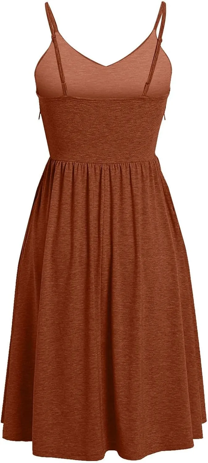 Women Pleated Dress V Neck Sleeveless Midi Dress Strappy Solid Dress Regular Fitted Summer Daily Dress