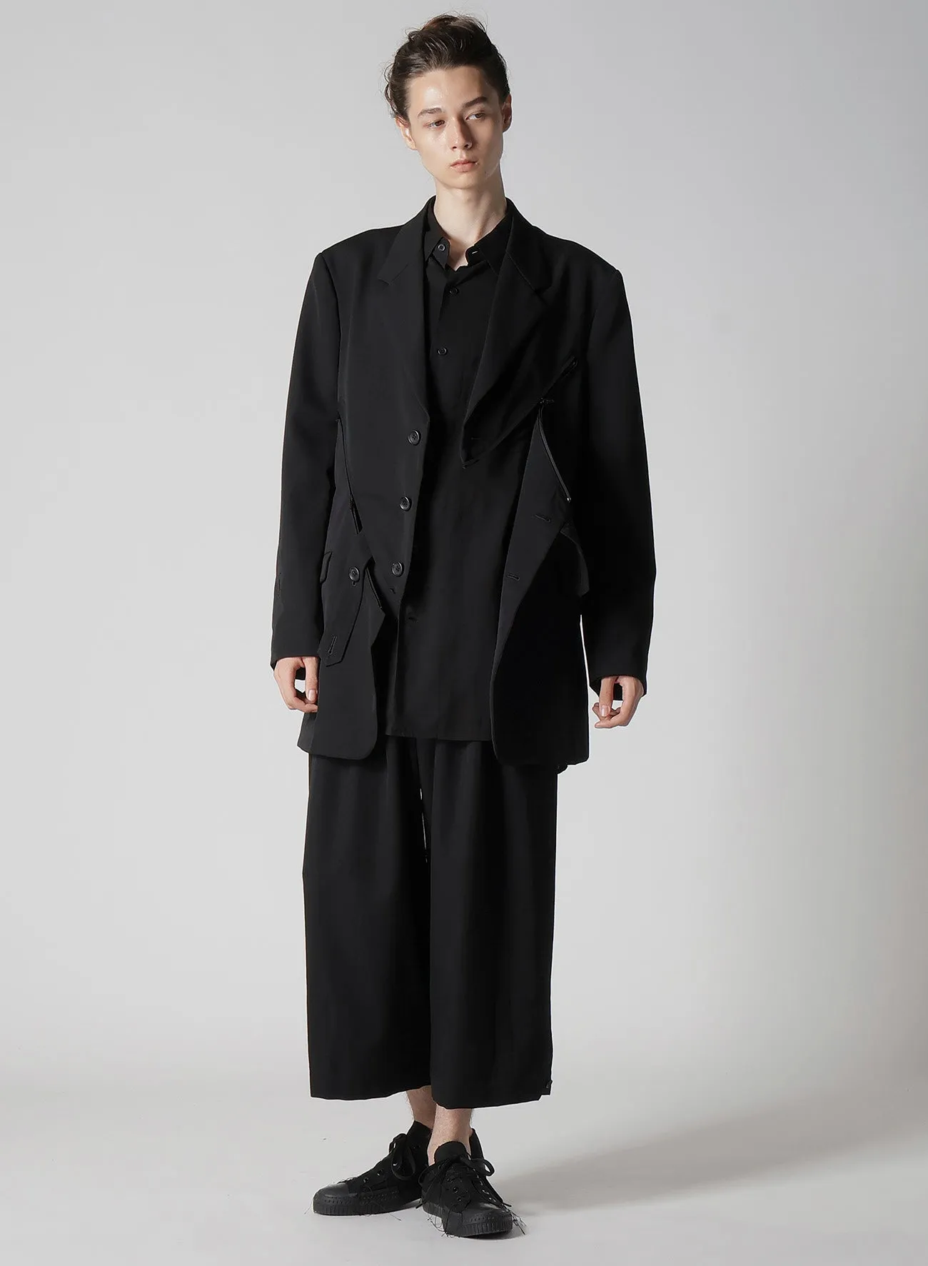 WOOL GABARDINE TAB DETAIL WIDE PANTS