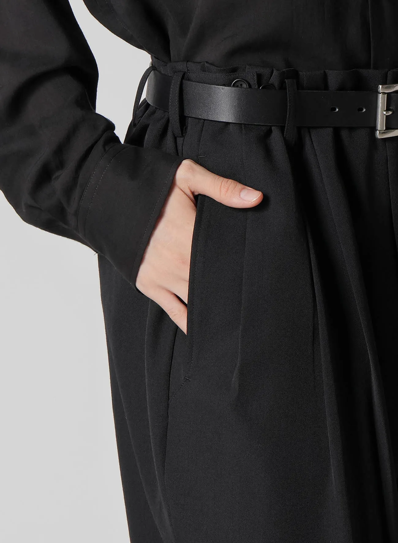 WOOL GABARDINE TAB DETAIL WIDE PANTS