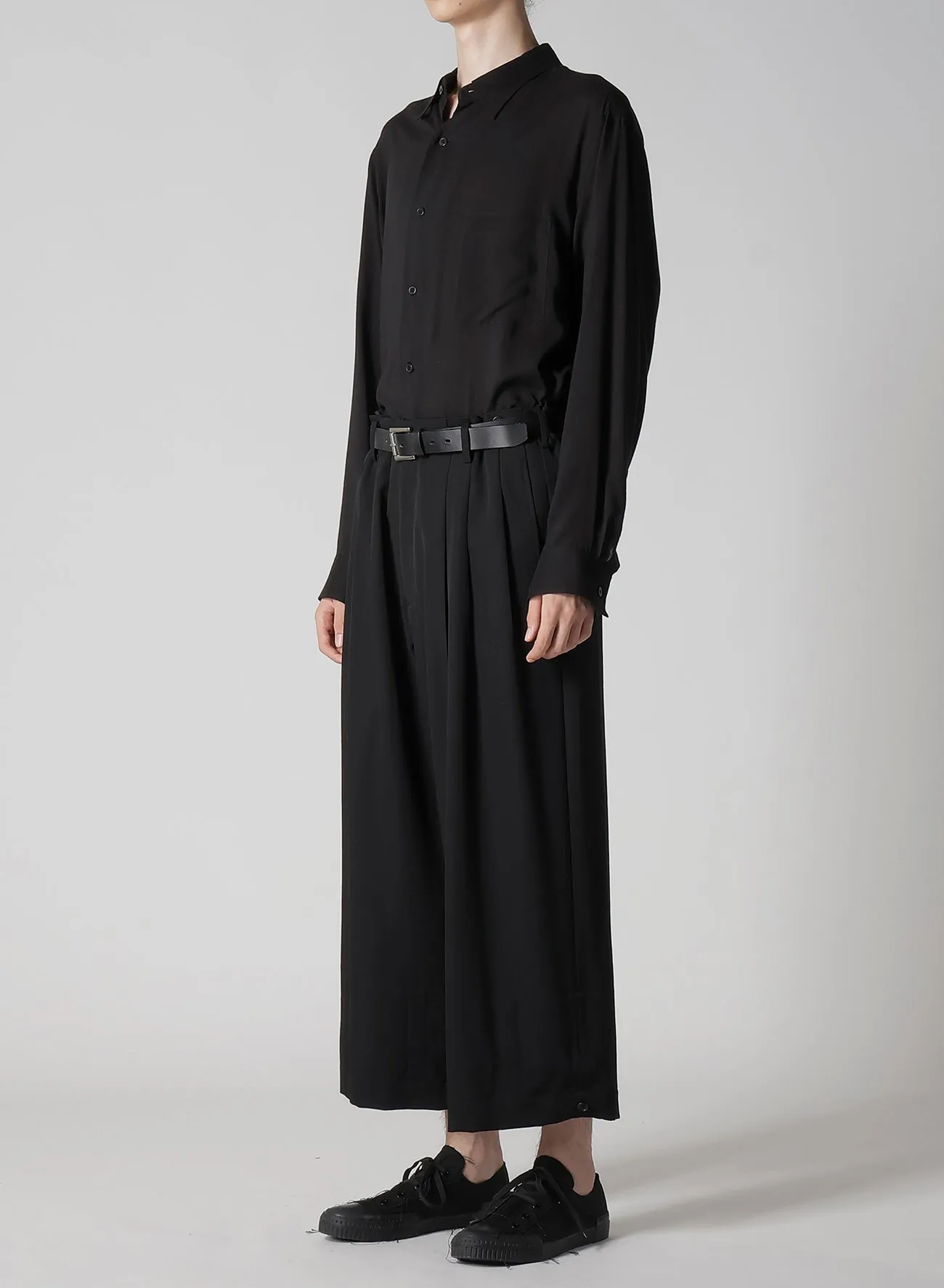 WOOL GABARDINE TAB DETAIL WIDE PANTS