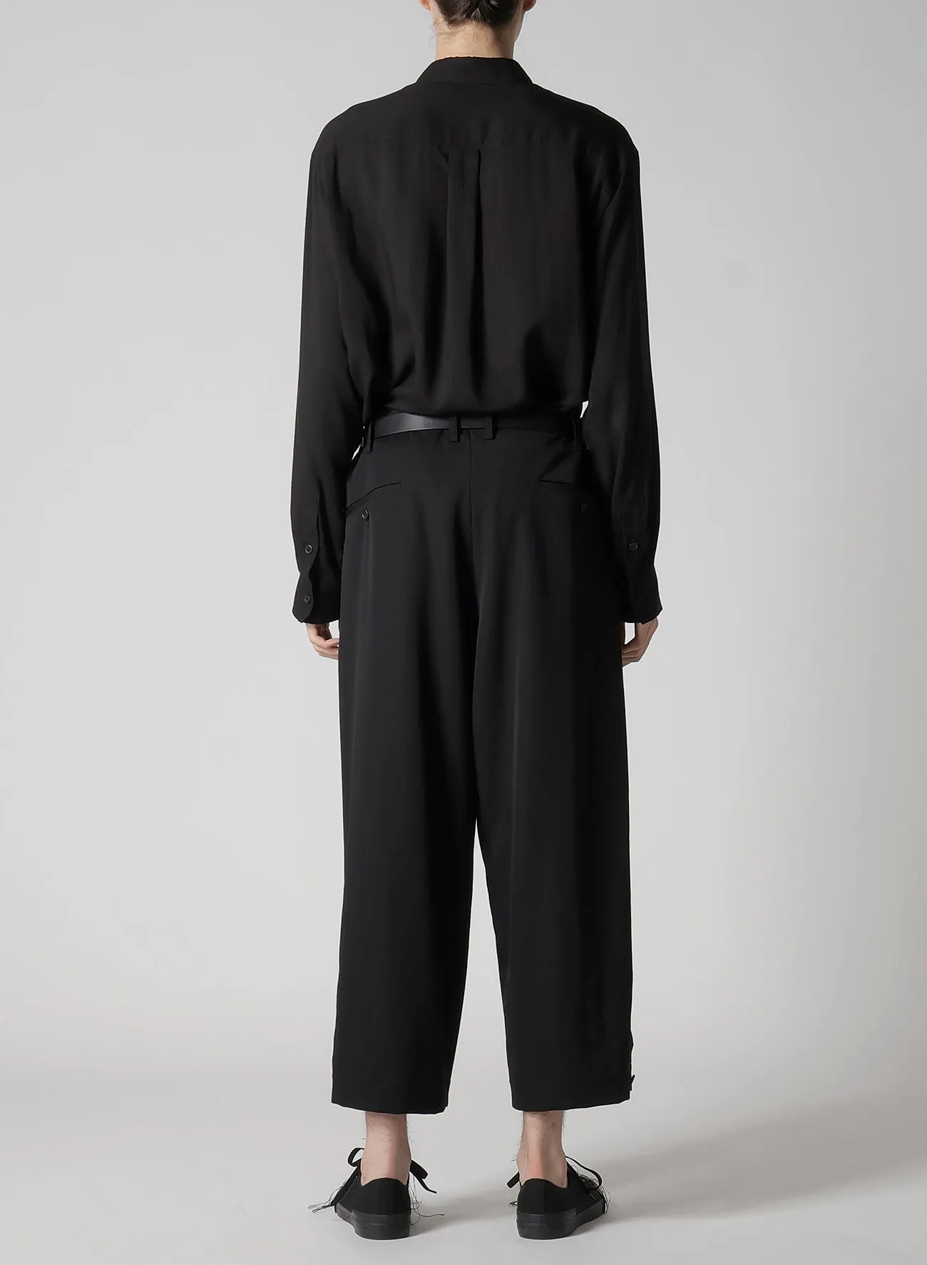 WOOL GABARDINE TAB DETAIL WIDE PANTS