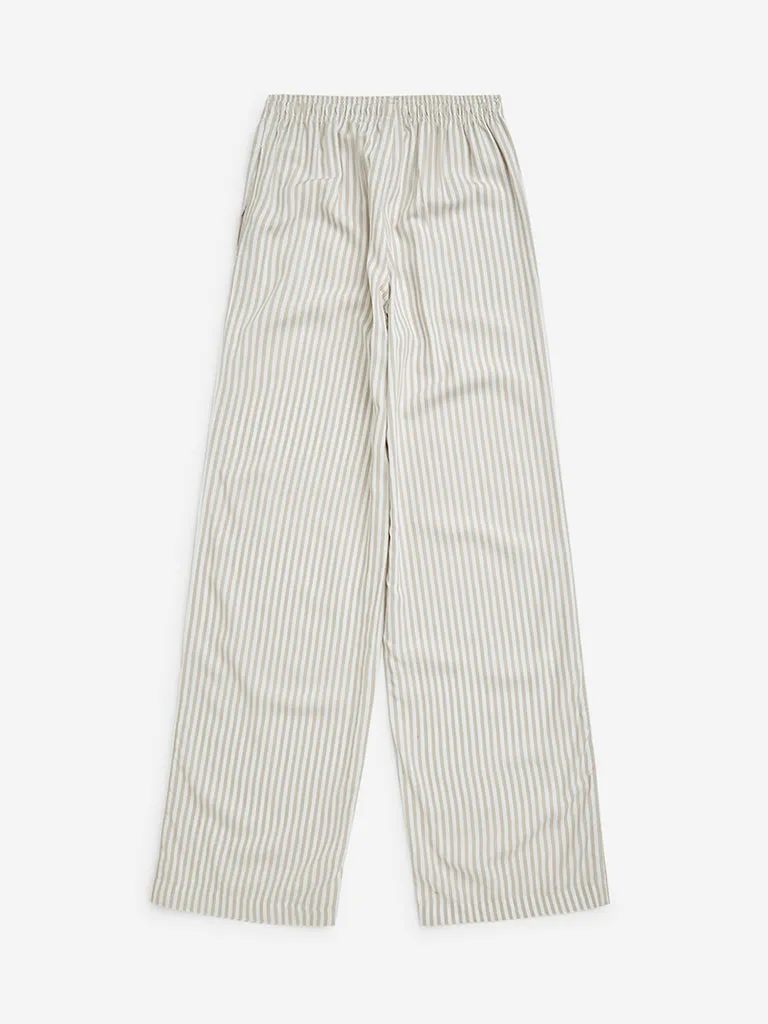 Y&F Kids Beige Striped High-Rise Pants